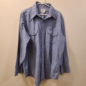 VTG 70s Big Mac Pearl Snap Western Shirt Chambray Work Wear JCPenney MENS L / XL